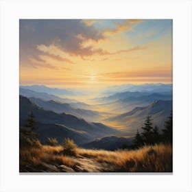 Silhouette Of A Serene Mountain Vast Wilderness Landscape Stretching Out Towards The Horizon Early Canvas Print