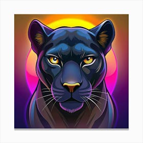 Black Panther With Golden Eyes On A Retro Background Canvas Print