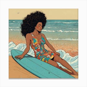 Afro Girl On A Surfboard Canvas Print