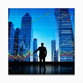 Career Progress Graph Soaring Upwards Against A Backdrop Of A Bustling Wall Street A Businessman In (3) Canvas Print