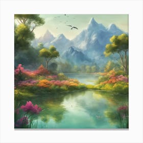 19853 Beautiful Landscape With Green Terrain And Mountai Xl 1024 V1 0 Canvas Print