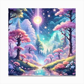 A Fantasy Forest With Twinkling Stars In Pastel Tone Square Composition 462 Canvas Print