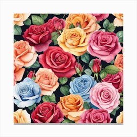 Watercolor Roses Seamless Pattern 5 Canvas Print