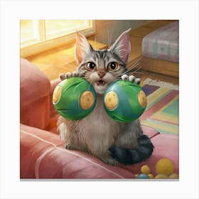 Cat With Balls Canvas Print