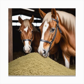 Two Horses Eating Grass Canvas Print