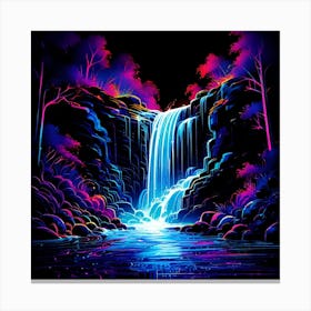 A Neon Infused Line Art Drawing Of A Cascading Waterfall Set Against A Dark Background The Waterfa (1) (1) Canvas Print
