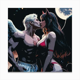 Kiss Demon And Angel Canvas Print