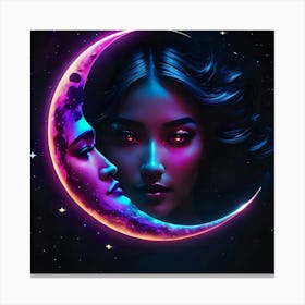 Moon And A Woman Canvas Print