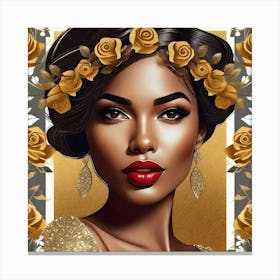 Black Woman With Roses 1 Canvas Print