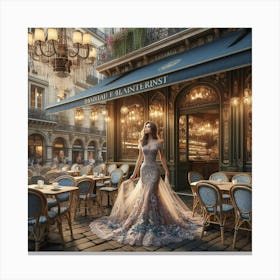 A café in the center of Paris in a beautiful dress by Naderen 2 Canvas Print