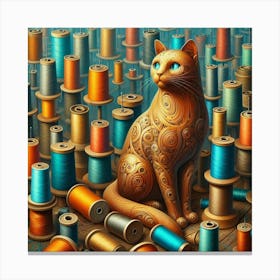 Cat and spools of thread Canvas Print