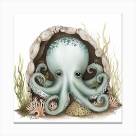 Storybook Style Octopus Relaxing In An Underwater Cave 2 Canvas Print