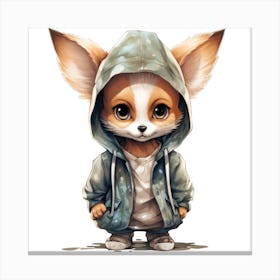 Watercolour Cartoon Fennec Fox In A Hoodie 3 Canvas Print