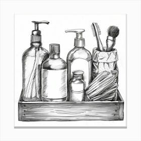 Hand Drawn Sketch Of Bathroom Products Canvas Print