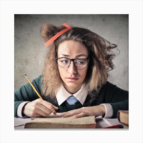 Girl Studying Canvas Print