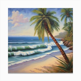 Palm Trees On The Beach, A Tranquil Beach Scene With Palm Trees And Gentle Waves art print Canvas Print