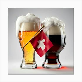 Swiss Beer And Flag Canvas Print