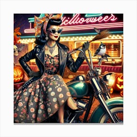 Retro Biker Chic, Halloween Theme, Pop Art Canvas Print