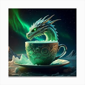 Firefly Green, Dragon, Coffee, Cup, Iceberg, Ocean, Artic, Background, Northern Lights, Hyper Realis (9) Canvas Print