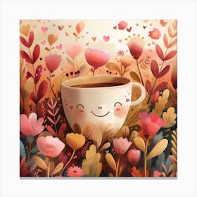 Coffee Lovers Cute Cup In The Garden Canvas Print