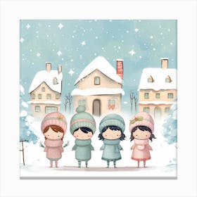 Little Girls In Winter Canvas Print