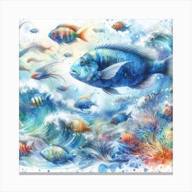 Sea Fish In Motion, Sea Fish Watercolour Art Print 2 Canvas Print