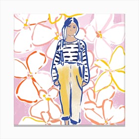 Girl in rain pants square Canvas Print