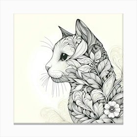 Cat With Flowers And Leaves Canvas Print