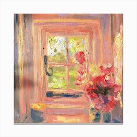 Dahlias By The Window Canvas Print