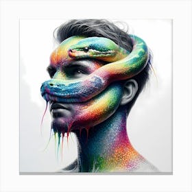 Abstract Snake Human Head Symbiotic Color Drawing Canvas Print