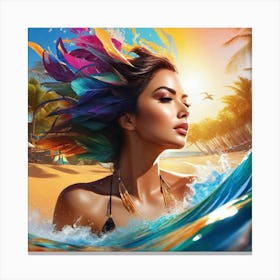 Woman In The Ocean 1 Canvas Print