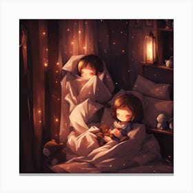 Cute Girls In Bed Canvas Print