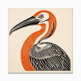 Retro Bird Lithograph Brown Pelican 3 Canvas Print