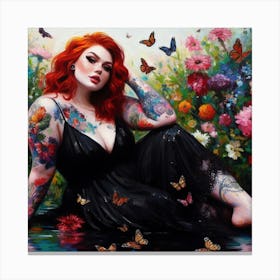 Woman With Red Hair | Flowers | Water | Colorful 1 Canvas Print