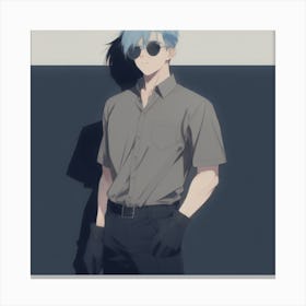 Ai Character with blue hair Canvas Print