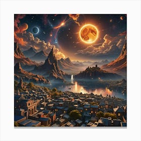 Moon Over The City Canvas Print