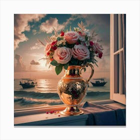 Roses On A Window Sill 1 Canvas Print