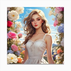 Beautiful Girl In White Dress Canvas Print