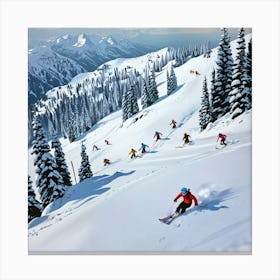 Skiers On The Slopes Canvas Print