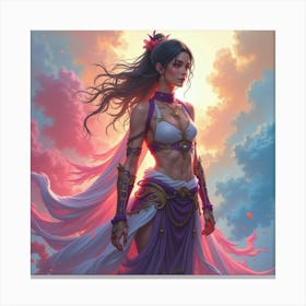 Fighter With Magical Aura, Colorful Watercolor Backdrop 1 Canvas Print