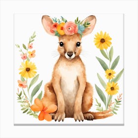 Floral Baby Kangaroo Nursery Illustration (20) Canvas Print