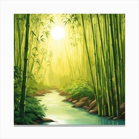 A Stream In A Bamboo Forest At Sun Rise Square Composition 349 Canvas Print