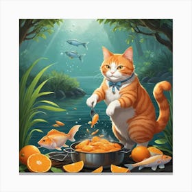 Albedobase Xl An Orange Cat Cooks A Fish In The Nature 3 Canvas Print