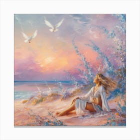 Doves On The Beach 2 Canvas Print