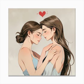 Two Girls Hugging Canvas Print