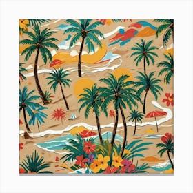 Tropical Beach With Palm Trees Canvas Print