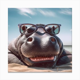 Hippo With Glasses Canvas Print