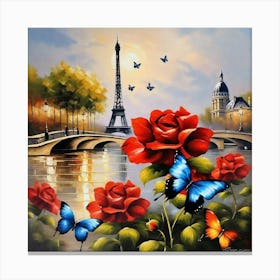 Paris Roses And Butterflies 16 Canvas Print