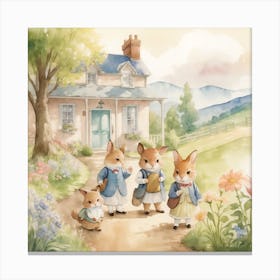 Rabbits In The Garden Canvas Print