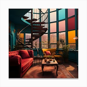 Living Room With Colorful Windows Canvas Print